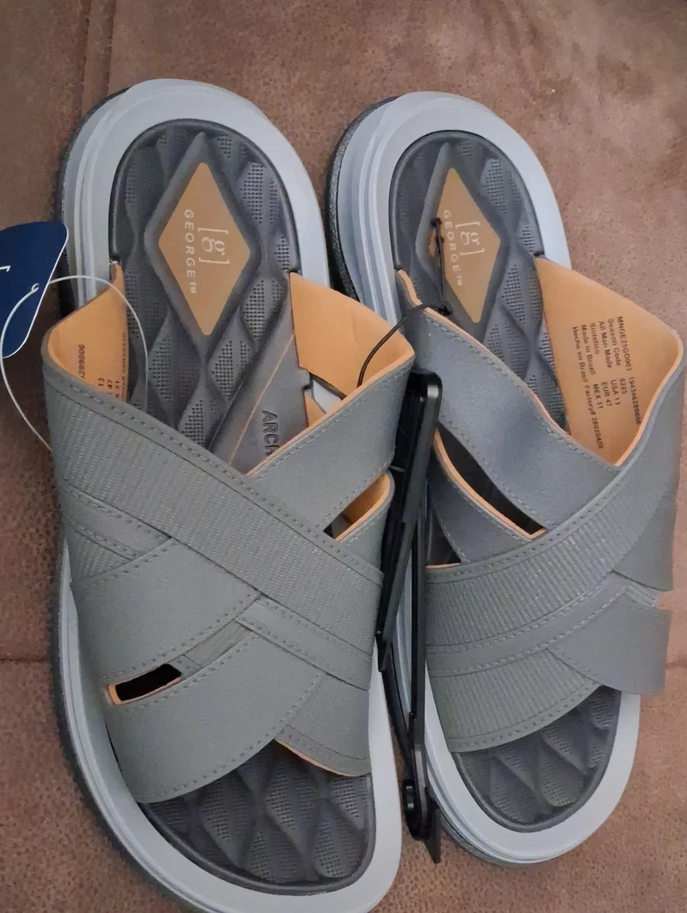 George Men's Grey Crisscross Slide Sandals Size 13